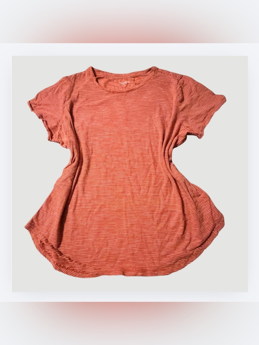Old Navy Everywear Orange and White Striped Tee, Size L